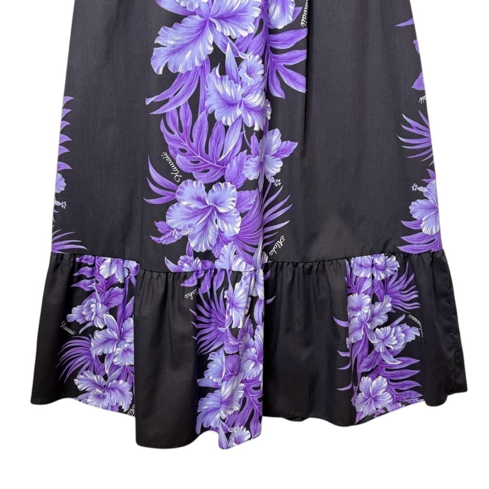 Vintage Jade Fashions Hawaiian Purple Floral Cotton Midi Sweetheart Dress Sz L - Picture 9 of 13